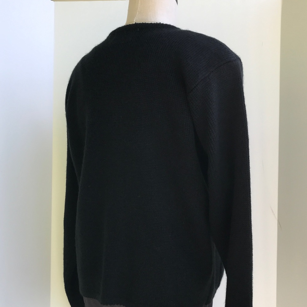 Vintage 70s Black Cardigan w Embroidered Flowers Size  Med-Lg Cottage core - Picture 5 of 5